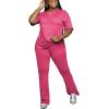 imagePINSV Women 2 Piece Outfits Short Sleeve Top and Flare Pants Lounge Sets TracksuitRose Red