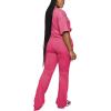imagePINSV Women 2 Piece Outfits Short Sleeve Top and Flare Pants Lounge Sets TracksuitRose Red
