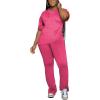 imagePINSV Women 2 Piece Outfits Short Sleeve Top and Flare Pants Lounge Sets TracksuitRose Red