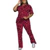 imagePINSV Women 2 Piece Outfits Short Sleeve Top and Flare Pants Lounge Sets TracksuitRose Red B