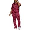 imagePINSV Women 2 Piece Outfits Short Sleeve Top and Flare Pants Lounge Sets TracksuitRose Red B