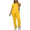 imagePINSV Women 2 Piece Outfits Short Sleeve Top and Flare Pants Lounge Sets TracksuitYellow