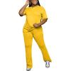 imagePINSV Women 2 Piece Outfits Short Sleeve Top and Flare Pants Lounge Sets TracksuitYellow