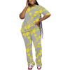 imagePINSV Women 2 Piece Outfits Short Sleeve Top and Flare Pants Lounge Sets TracksuitYellow B