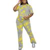 imagePINSV Women 2 Piece Outfits Short Sleeve Top and Flare Pants Lounge Sets TracksuitYellow B