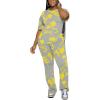 imagePINSV Women 2 Piece Outfits Short Sleeve Top and Flare Pants Lounge Sets TracksuitYellow B