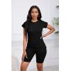 imagePINSV Women 2 Piece Outfits Summer Sweatsuits Biker Short Workout Jogger SetsBlack