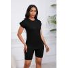 imagePINSV Women 2 Piece Outfits Summer Sweatsuits Biker Short Workout Jogger SetsBlack