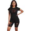 imagePINSV Women 2 Piece Outfits Summer Sweatsuits Biker Short Workout Jogger SetsBlack Cut Out