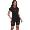 imagePINSV Women 2 Piece Outfits Summer Sweatsuits Biker Short Workout Jogger SetsBlack Cut Out