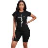 imagePINSV Women 2 Piece Outfits Summer Sweatsuits Biker Short Workout Jogger SetsBlack a