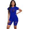 imagePINSV Women 2 Piece Outfits Summer Sweatsuits Biker Short Workout Jogger SetsBlue Cut Out