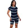 imagePINSV Women 2 Piece Outfits Summer Sweatsuits Biker Short Workout Jogger SetsDark Blue