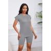 imagePINSV Women 2 Piece Outfits Summer Sweatsuits Biker Short Workout Jogger SetsGrey