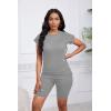 imagePINSV Women 2 Piece Outfits Summer Sweatsuits Biker Short Workout Jogger SetsGrey