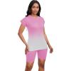 imagePINSV Women 2 Piece Outfits Summer Sweatsuits Biker Short Workout Jogger SetsPink Gradient
