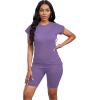 imagePINSV Women 2 Piece Outfits Summer Sweatsuits Biker Short Workout Jogger SetsPurple