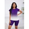 imagePINSV Women 2 Piece Outfits Summer Sweatsuits Biker Short Workout Jogger SetsPurple Gradient