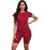 imagePINSV Women 2 Piece Outfits Summer Sweatsuits Biker Short Workout Jogger SetsRed