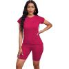 imagePINSV Women 2 Piece Outfits Summer Sweatsuits Biker Short Workout Jogger SetsRose Red