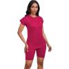 imagePINSV Women 2 Piece Outfits Summer Sweatsuits Biker Short Workout Jogger SetsRose Red