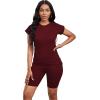 imagePINSV Women 2 Piece Outfits Summer Sweatsuits Biker Short Workout Jogger SetsWine