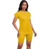 imagePINSV Women 2 Piece Outfits Summer Sweatsuits Biker Short Workout Jogger SetsYellow