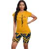 imagePINSV Women 2 Piece Outfits Summer Sweatsuits Biker Short Workout Jogger SetsYellow a