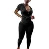 imagePINSV Women Two Piece Outfits Workout Sets Bodycon Tracksuit Short Sleeve Jogger SetBlack