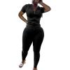 imagePINSV Women Two Piece Outfits Workout Sets Bodycon Tracksuit Short Sleeve Jogger SetBlack