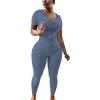imagePINSV Women Two Piece Outfits Workout Sets Bodycon Tracksuit Short Sleeve Jogger SetGrayish Blue