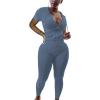 imagePINSV Women Two Piece Outfits Workout Sets Bodycon Tracksuit Short Sleeve Jogger SetGrayish Blue