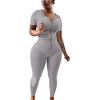 imagePINSV Women Two Piece Outfits Workout Sets Bodycon Tracksuit Short Sleeve Jogger SetGrey