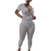 imagePINSV Women Two Piece Outfits Workout Sets Bodycon Tracksuit Short Sleeve Jogger SetGrey