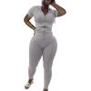 imagePINSV Women Two Piece Outfits Workout Sets Bodycon Tracksuit Short Sleeve Jogger SetGrey
