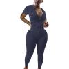 imagePINSV Women Two Piece Outfits Workout Sets Bodycon Tracksuit Short Sleeve Jogger SetNavy Blue