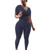 imagePINSV Women Two Piece Outfits Workout Sets Bodycon Tracksuit Short Sleeve Jogger SetNavy Blue