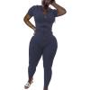 imagePINSV Women Two Piece Outfits Workout Sets Bodycon Tracksuit Short Sleeve Jogger SetNavy Blue
