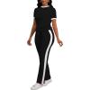 imagePINSV Womens 2 Piece Outfits Short Sleeve Tops Sweatpants Colorblock Lounge Sets TracksuitsBlack