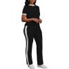 imagePINSV Womens 2 Piece Outfits Short Sleeve Tops Sweatpants Colorblock Lounge Sets TracksuitsBlack