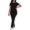imagePINSV Womens 2 Piece Outfits Short Sleeve Tops Sweatpants Colorblock Lounge Sets TracksuitsBlack