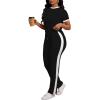 imagePINSV Womens 2 Piece Outfits Short Sleeve Tops Sweatpants Colorblock Lounge Sets TracksuitsBlack