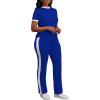 imagePINSV Womens 2 Piece Outfits Short Sleeve Tops Sweatpants Colorblock Lounge Sets TracksuitsBlue