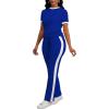 imagePINSV Womens 2 Piece Outfits Short Sleeve Tops Sweatpants Colorblock Lounge Sets TracksuitsBlue