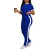 imagePINSV Womens 2 Piece Outfits Short Sleeve Tops Sweatpants Colorblock Lounge Sets TracksuitsBlue