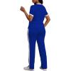 imagePINSV Womens 2 Piece Outfits Short Sleeve Tops Sweatpants Colorblock Lounge Sets TracksuitsBlue