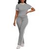 imagePINSV Womens 2 Piece Outfits Short Sleeve Tops Sweatpants Colorblock Lounge Sets TracksuitsGray