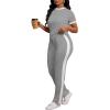imagePINSV Womens 2 Piece Outfits Short Sleeve Tops Sweatpants Colorblock Lounge Sets TracksuitsGray