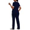 imagePINSV Womens 2 Piece Outfits Short Sleeve Tops Sweatpants Colorblock Lounge Sets TracksuitsNavy Blue