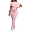 imagePINSV Womens 2 Piece Outfits Short Sleeve Tops Sweatpants Colorblock Lounge Sets TracksuitsPink